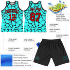 Custom Aqua Red-Black Abstract Network Round Neck Sublimation Basketball Set Jersey photo 3