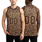 Custom Brown Old Gold Leopard Print Round Neck Sublimation Basketball Set Jersey worn front and back