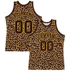 Custom Brown Old Gold Leopard Print Round Neck Sublimation Basketball Set Jersey