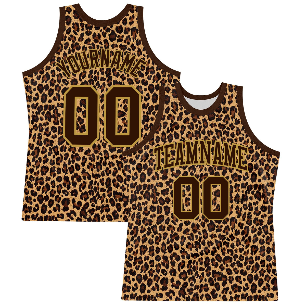 Custom Brown Old Gold Leopard Print Round Neck Sublimation Basketball Set Jersey