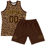 Custom Brown Old Gold Leopard Print Round Neck Sublimation Basketball Set Jersey photo 2