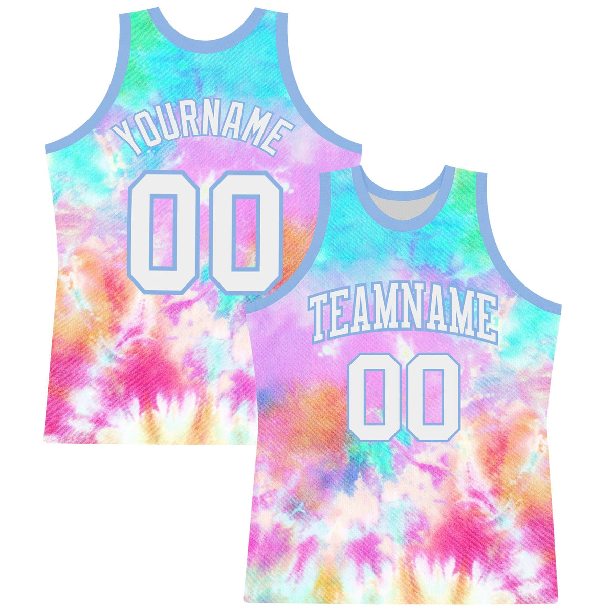 Custom Tie Dye White-Light Blue Round Neck Sublimation Basketball Set Jersey