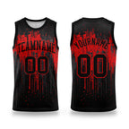 Custom Black Red Dripping Splatter Art Round Neck Sublimation Basketball Set Jersey