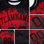 Custom Black Red Dripping Splatter Art Round Neck Sublimation Basketball Set Jersey detail
