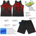 Custom Black Red Dripping Splatter Art Round Neck Sublimation Basketball Set Jersey photo 3