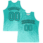 Custom Aqua Black Fragment Art Round Neck Sublimation Basketball Set Jersey