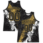 Custom Black Old Gold-White Splash Round Neck Sublimation Basketball Set Jersey