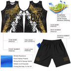 Custom Black Old Gold-White Splash Round Neck Sublimation Basketball Set Jersey photo 3