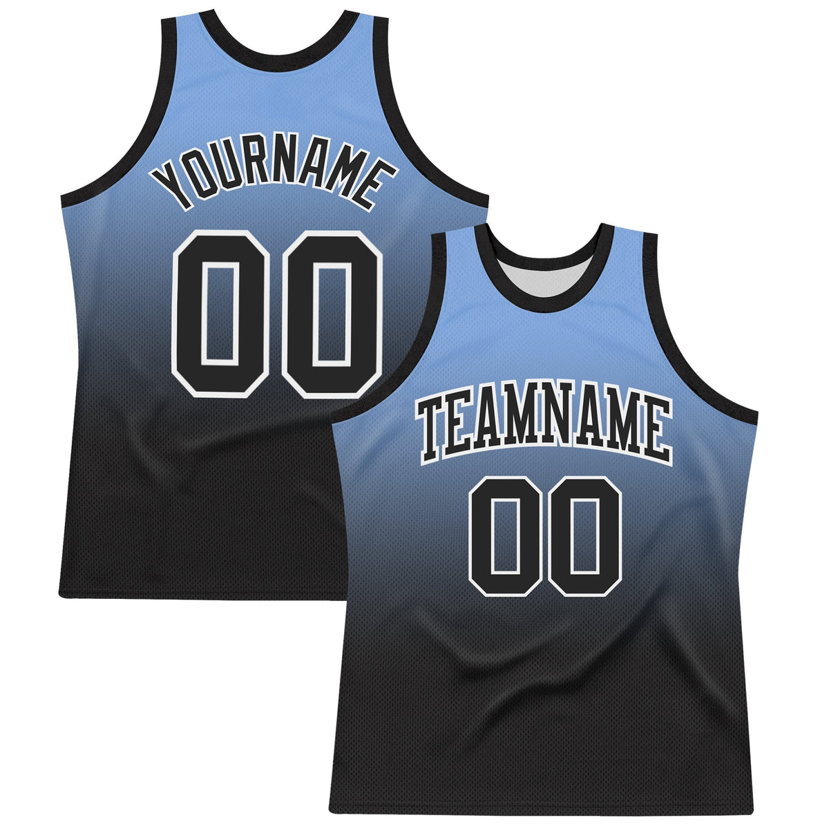 Custom Powder Blue Black-White Fade Fashion Round Neck Sublimation Basketball Set Jersey