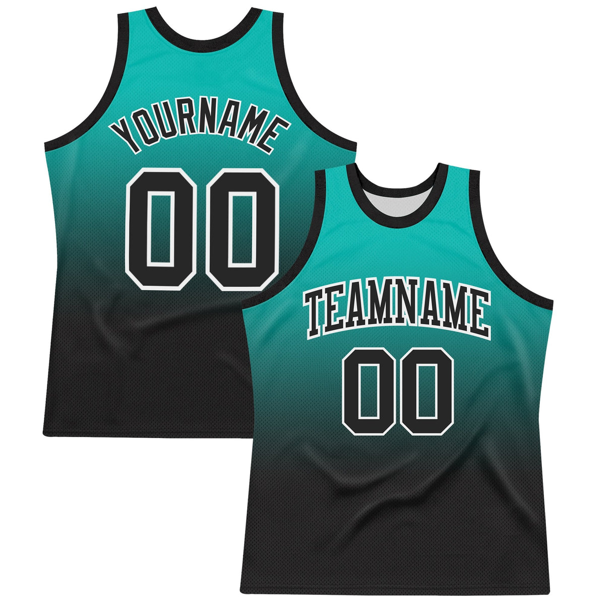 Custom Aqua Black-White Fade Fashion Round Neck Sublimation Basketball Set Jersey