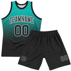 Custom Aqua Black-White Fade Fashion Round Neck Sublimation Basketball Set Jersey photo 2
