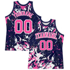 Custom Navy Pink-White Fluid Art Round Neck Sublimation Basketball Set Jersey