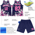 Custom Navy Pink-White Fluid Art Round Neck Sublimation Basketball Set Jersey photo 3