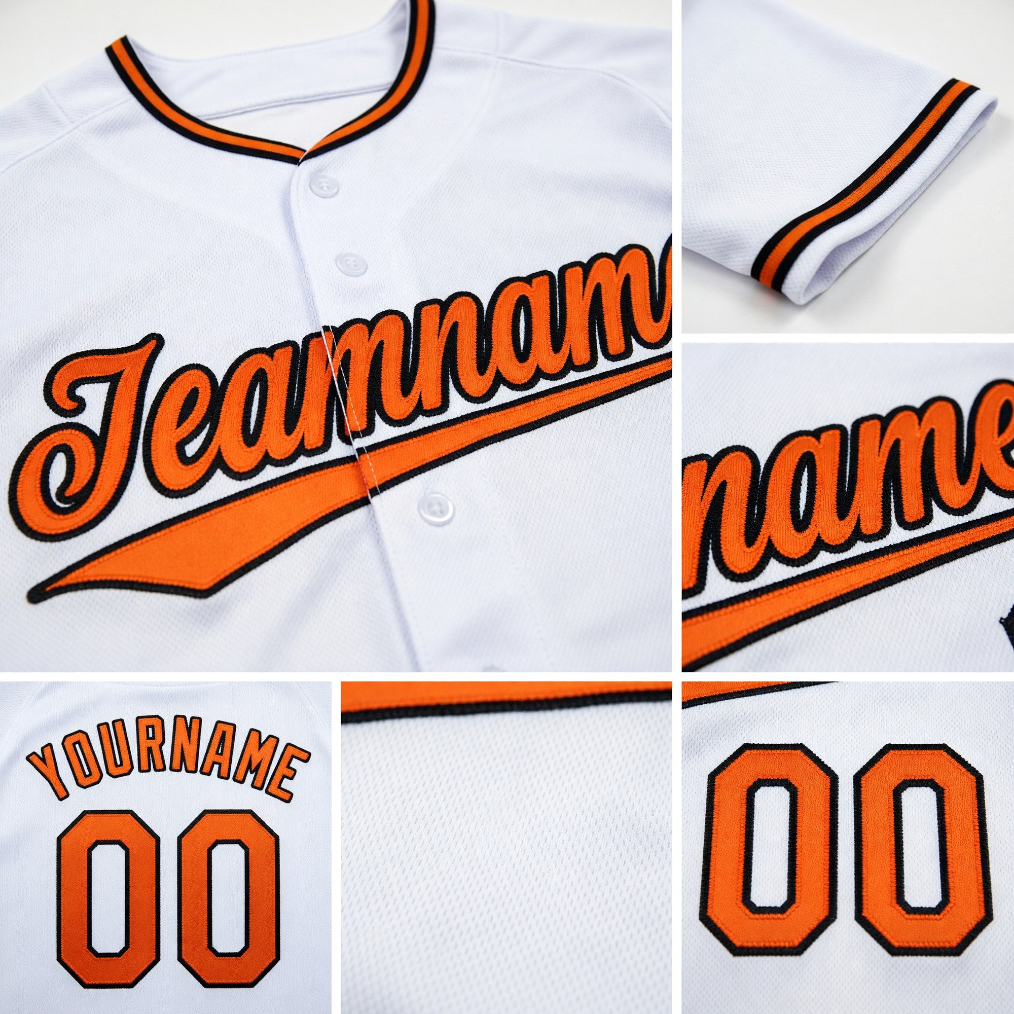 Custom White Orange-Black Baseball Jersey detail