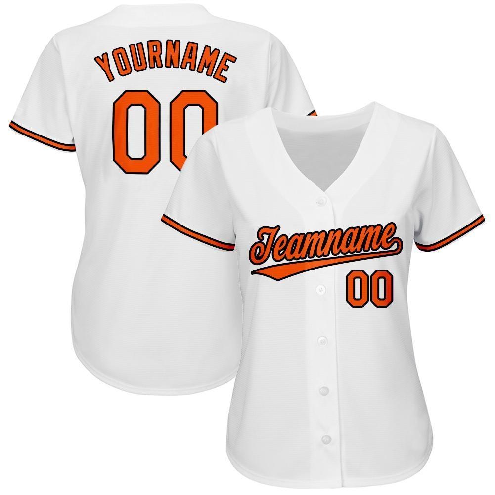 Custom White Orange-Black Baseball Jersey photo 2