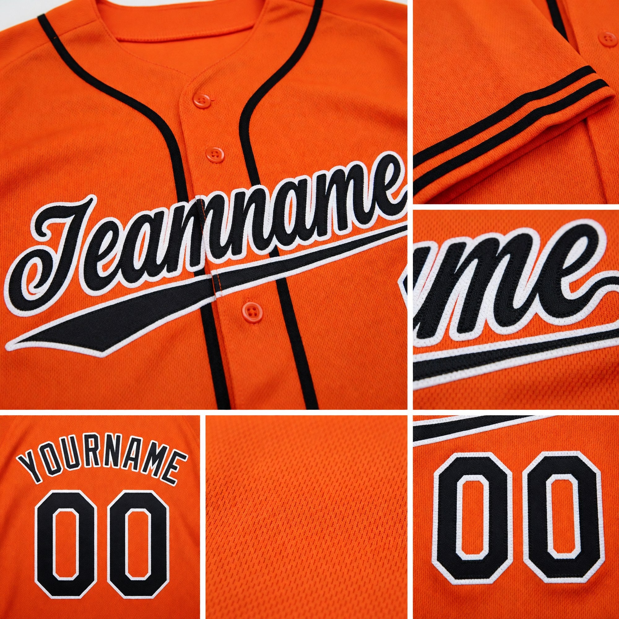 Custom Orange Black-White Baseball Jersey detail