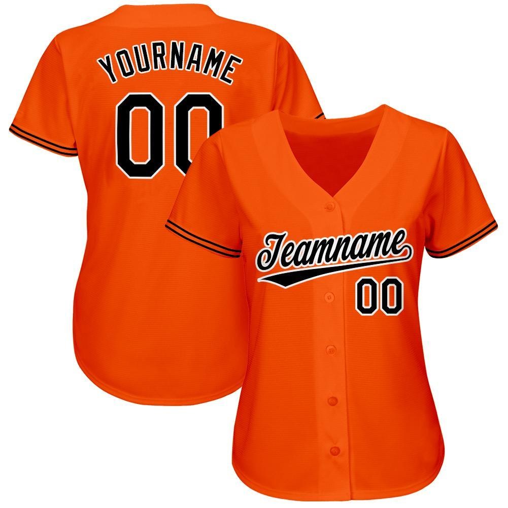 Custom Orange Black-White Baseball Jersey photo 2