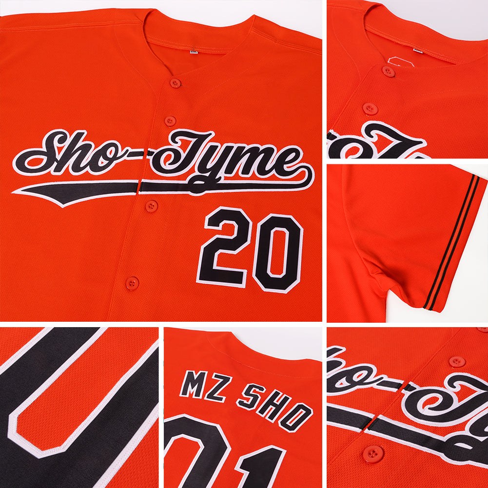 Custom Orange Black-White Baseball Jersey photo 5