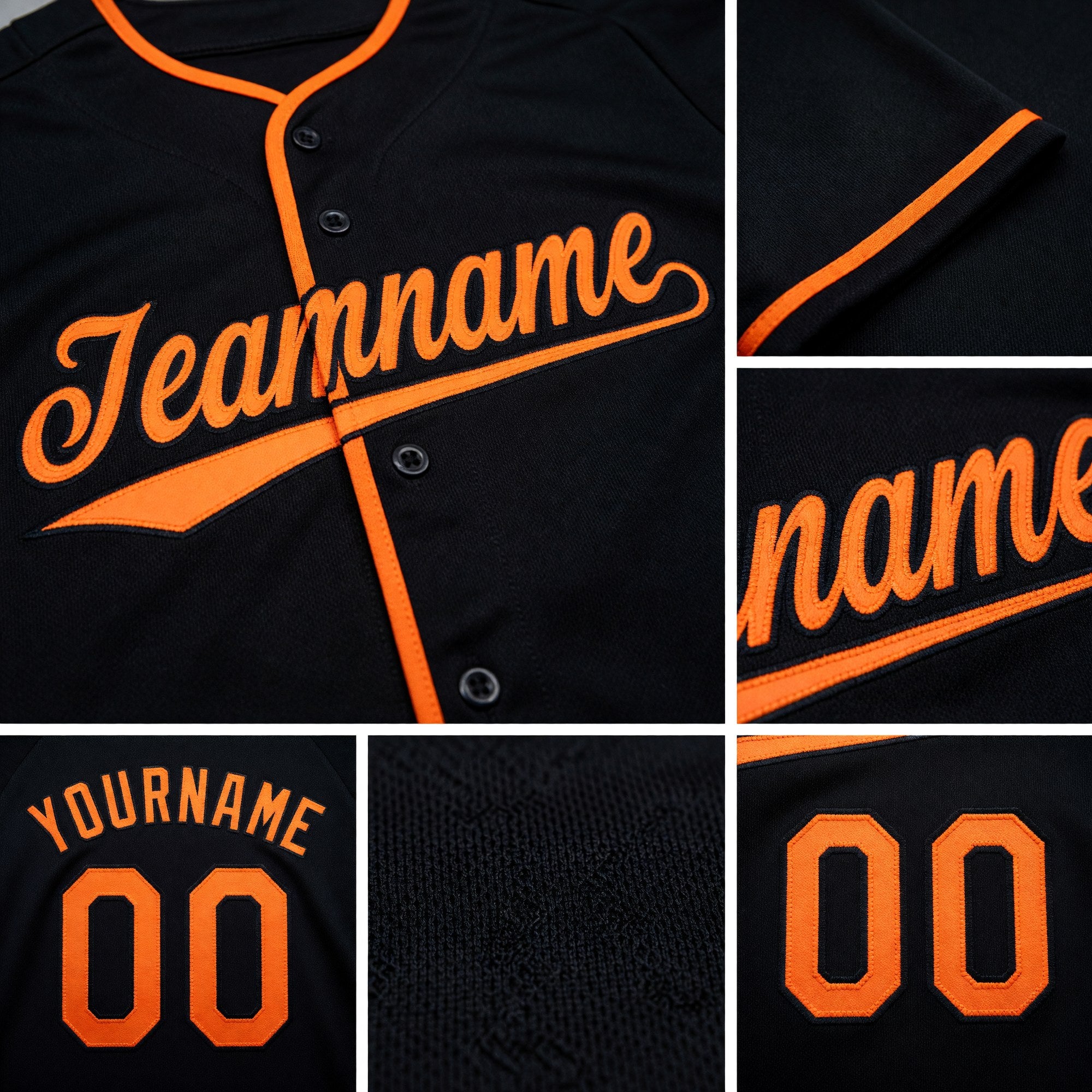 Custom Black Orange Baseball Jersey detail