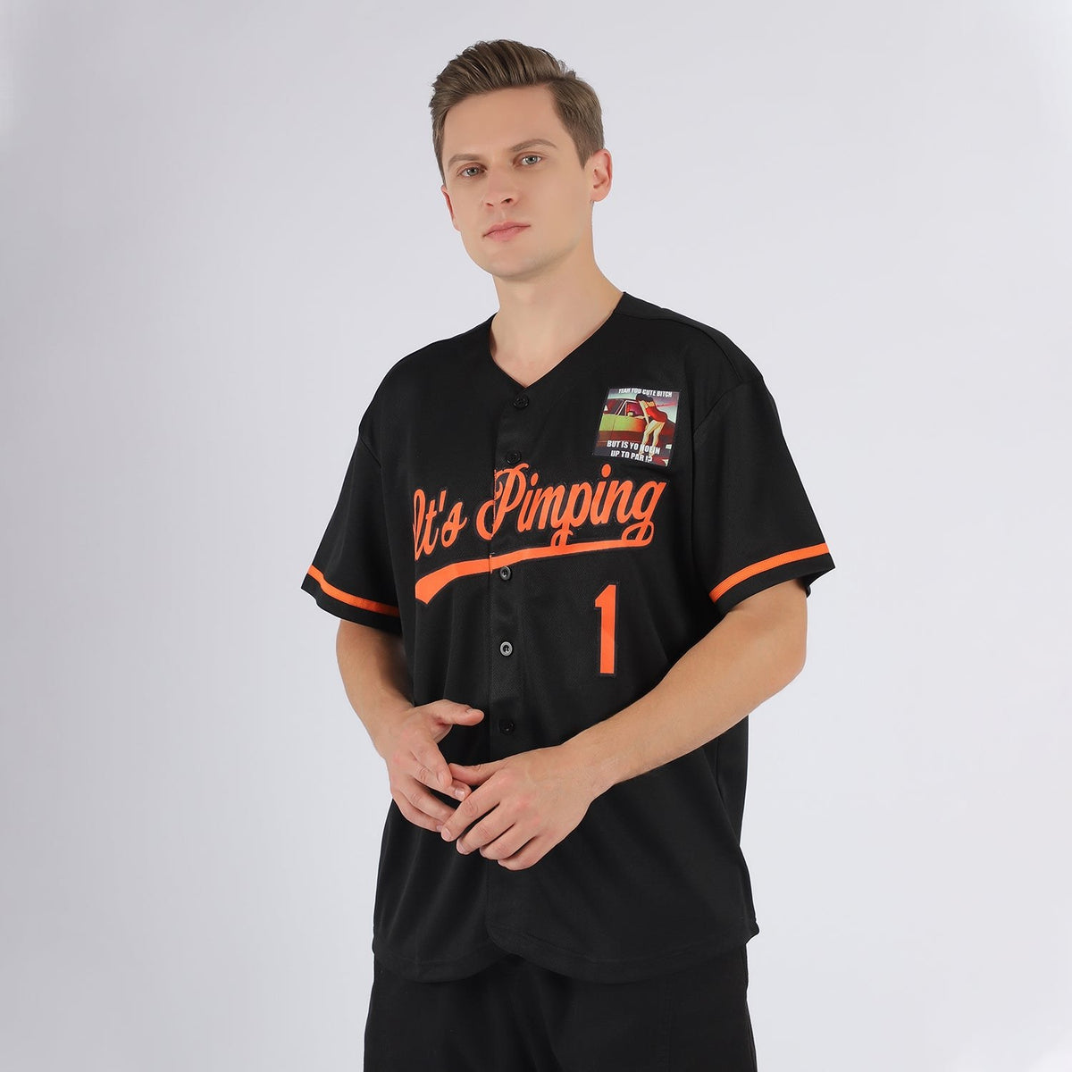 Custom Black Orange Baseball Jersey photo 2
