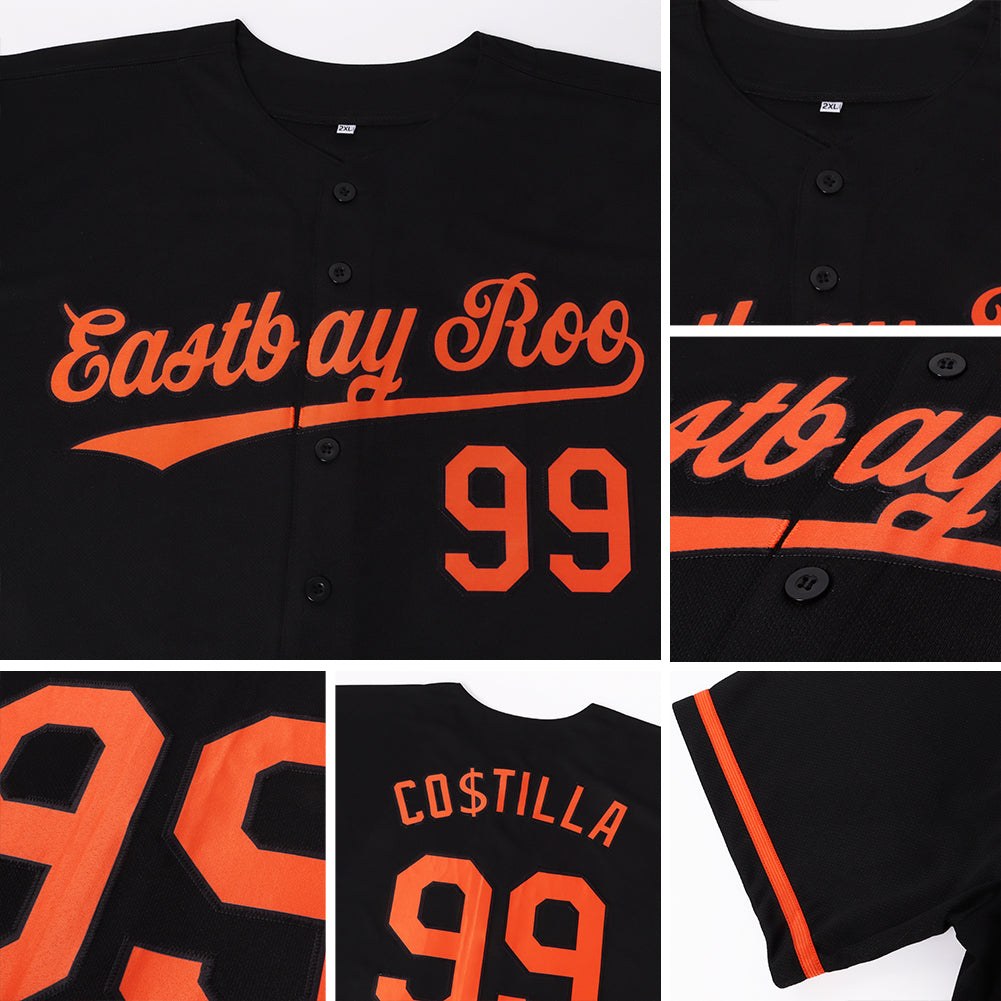 Custom Black Orange Baseball Jersey photo 6