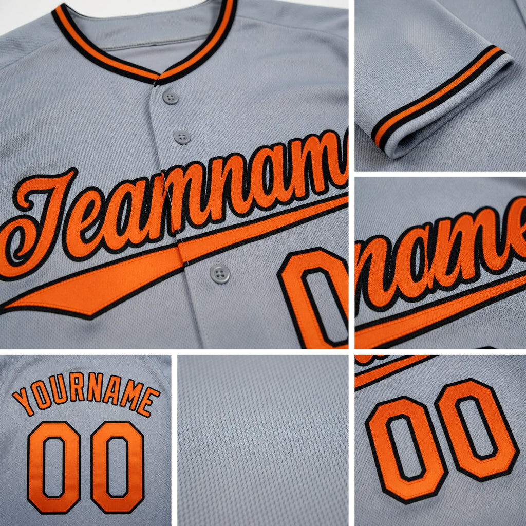 Custom Gray Orange-Black Baseball Jersey detail