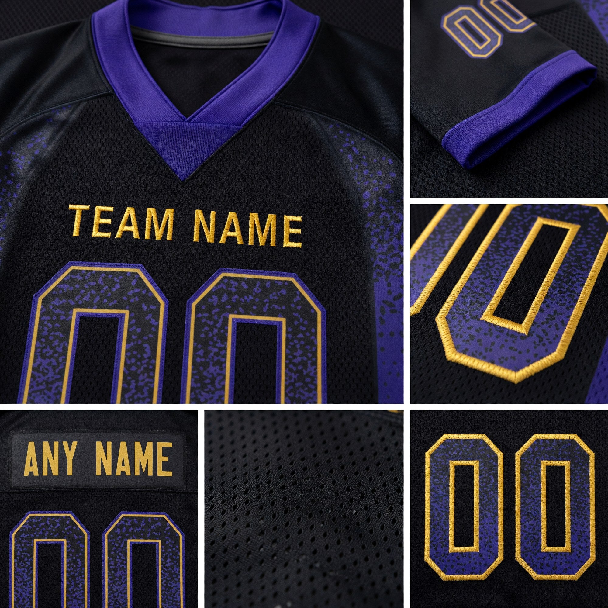 Custom Black Purple-Old Gold Drift Fashion Football Jersey detail