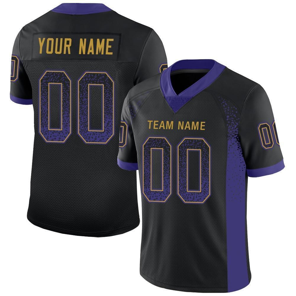 Custom Black Purple-Old Gold Drift Fashion Football Jersey photo 1