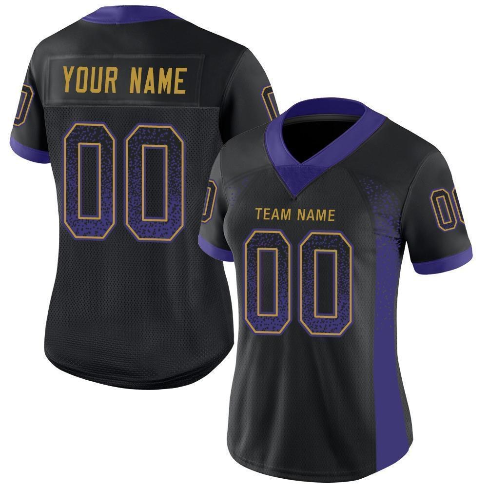 Custom Black Purple-Old Gold Drift Fashion Football Jersey photo 3