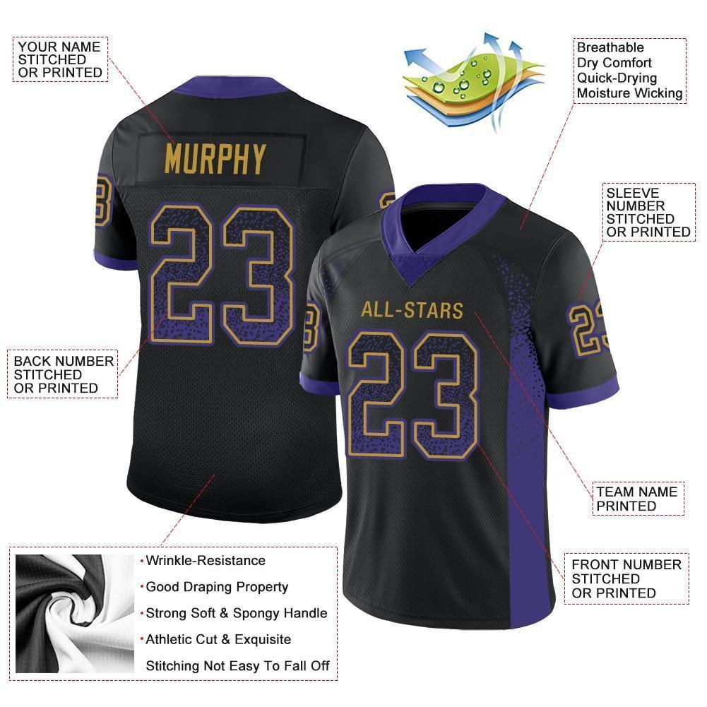 Custom Black Purple-Old Gold Drift Fashion Football Jersey photo 4