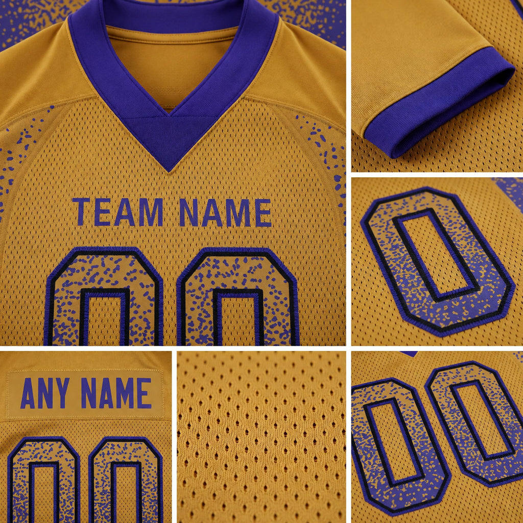 Custom Old Gold Purple-Black Drift Fashion Football Jersey detail