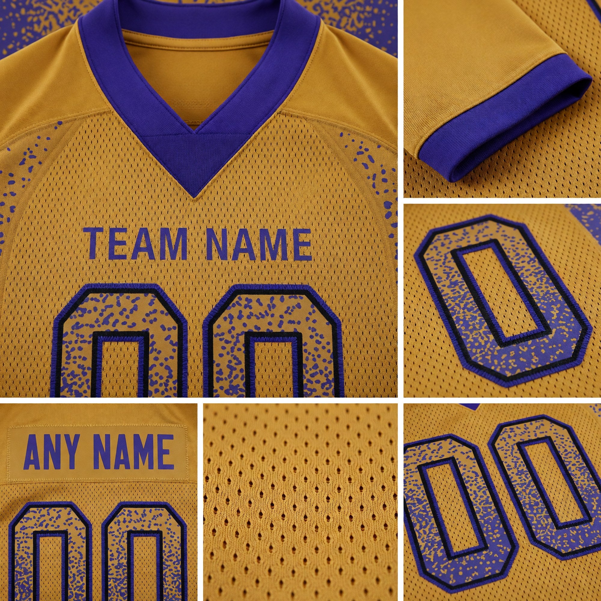 Custom Old Gold Purple-Black Drift Fashion Football Jersey detail