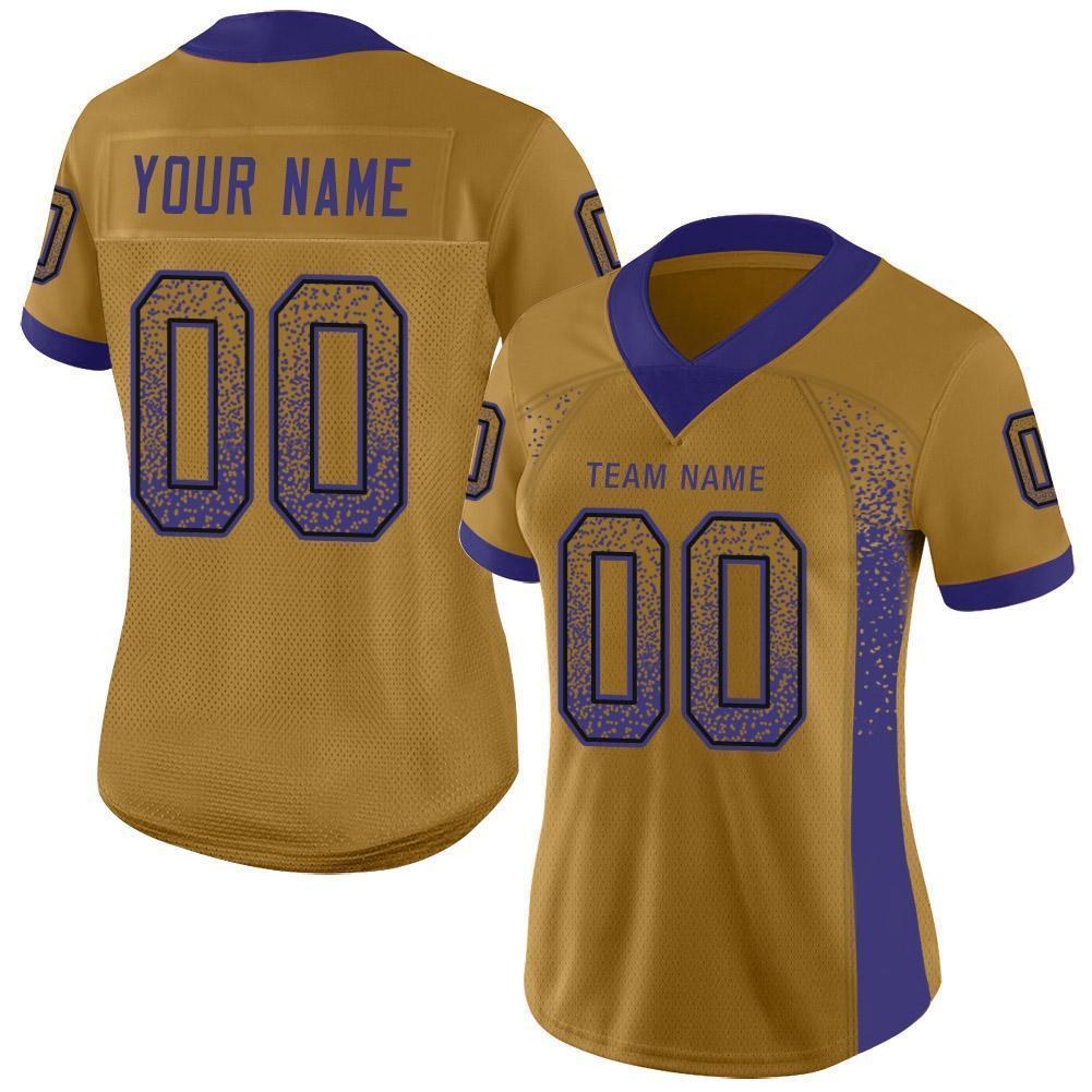 Custom Old Gold Purple-Black Drift Fashion Football Jersey photo 2