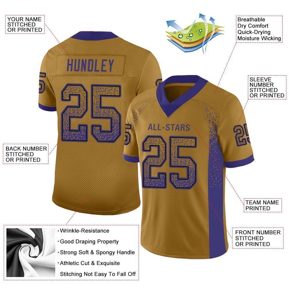 Custom Old Gold Purple-Black Drift Fashion Football Jersey photo 3