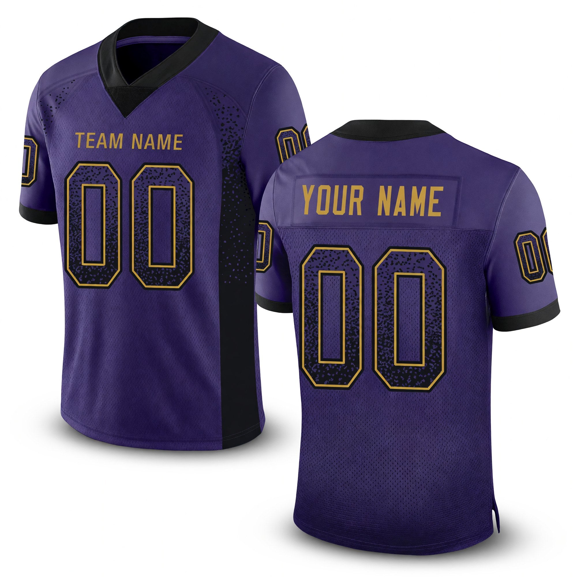 Custom Purple Black-Old Gold Drift Fashion Football Jersey