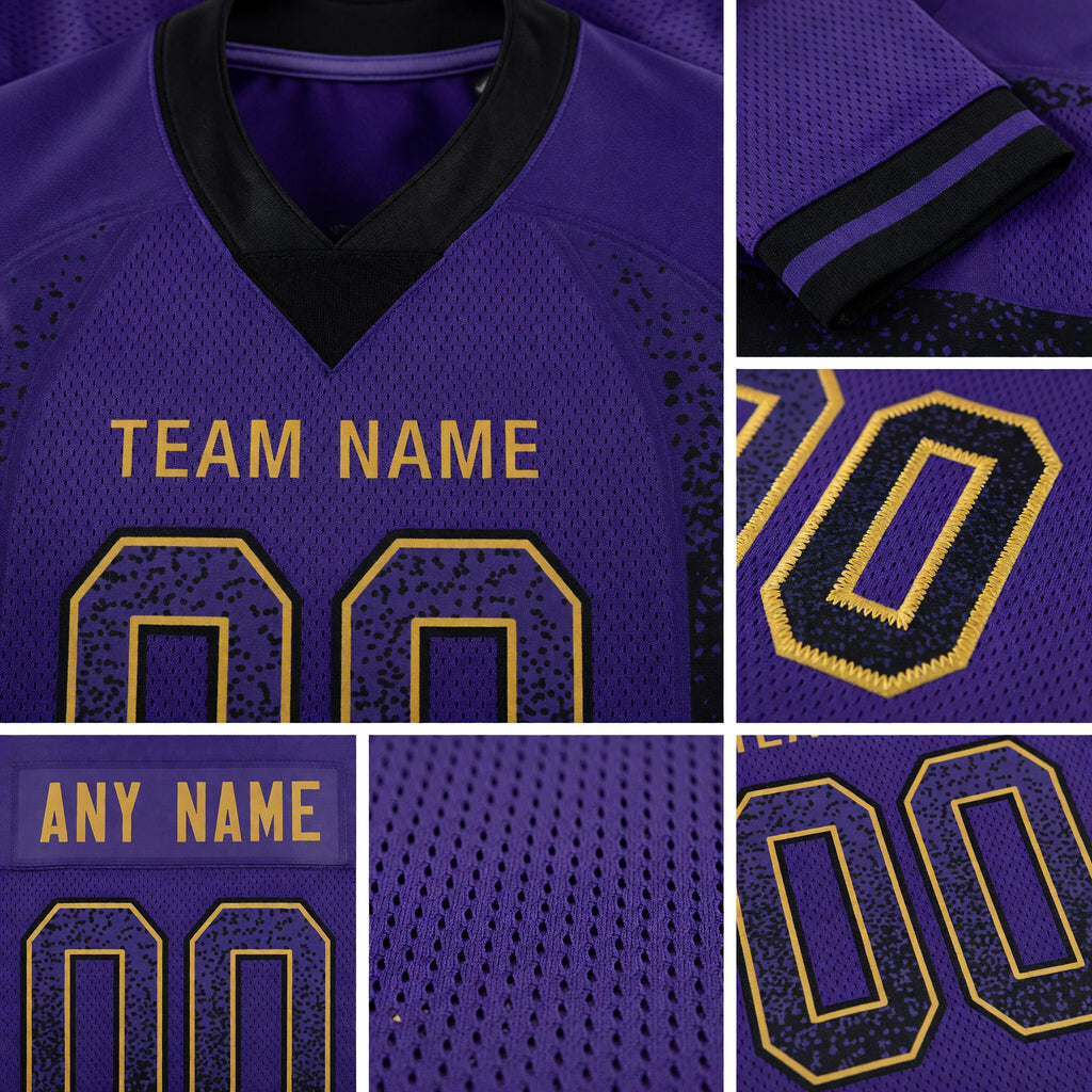 Custom Purple Black-Old Gold Drift Fashion Football Jersey detail