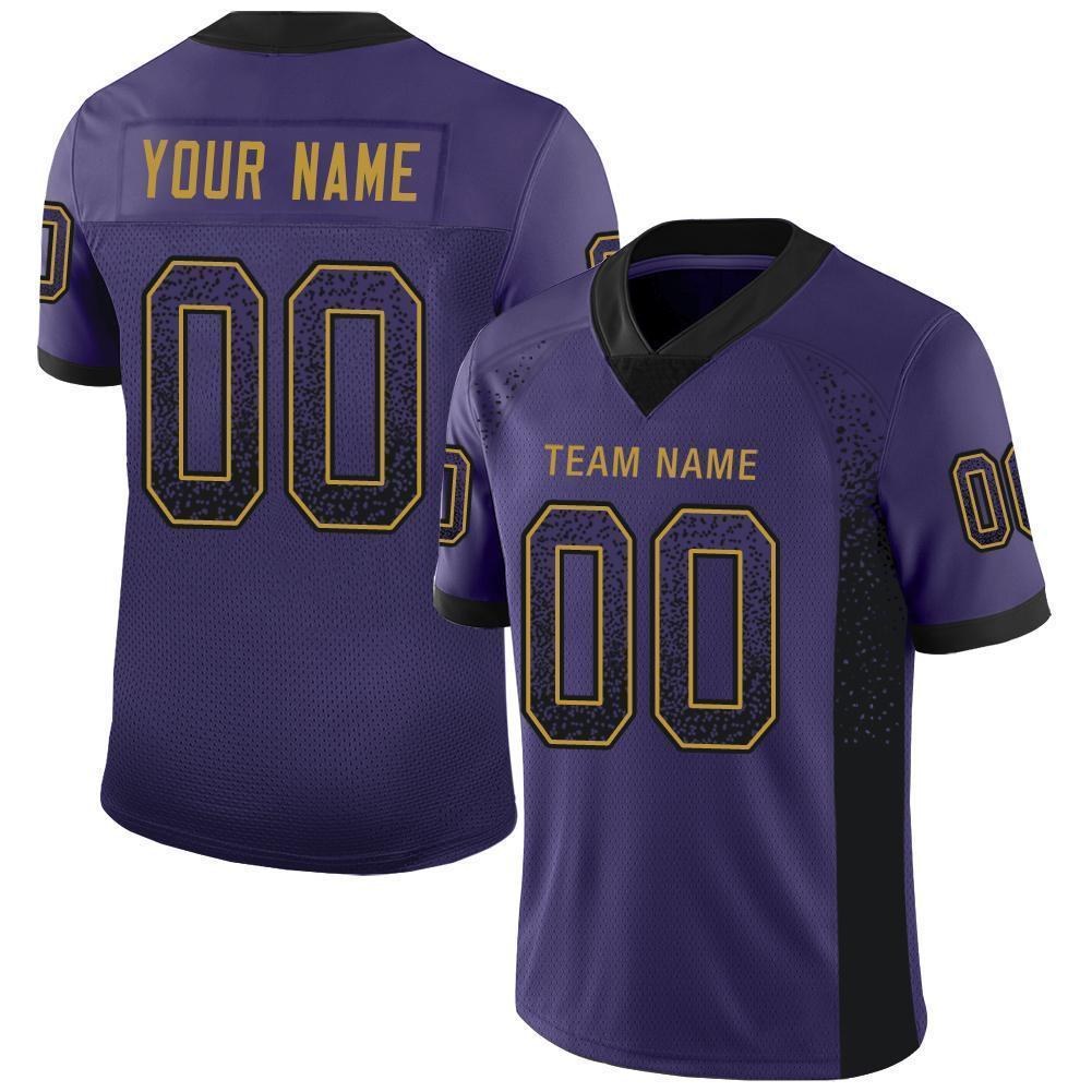 Custom Purple Black-Old Gold Drift Fashion Football Jersey photo 1