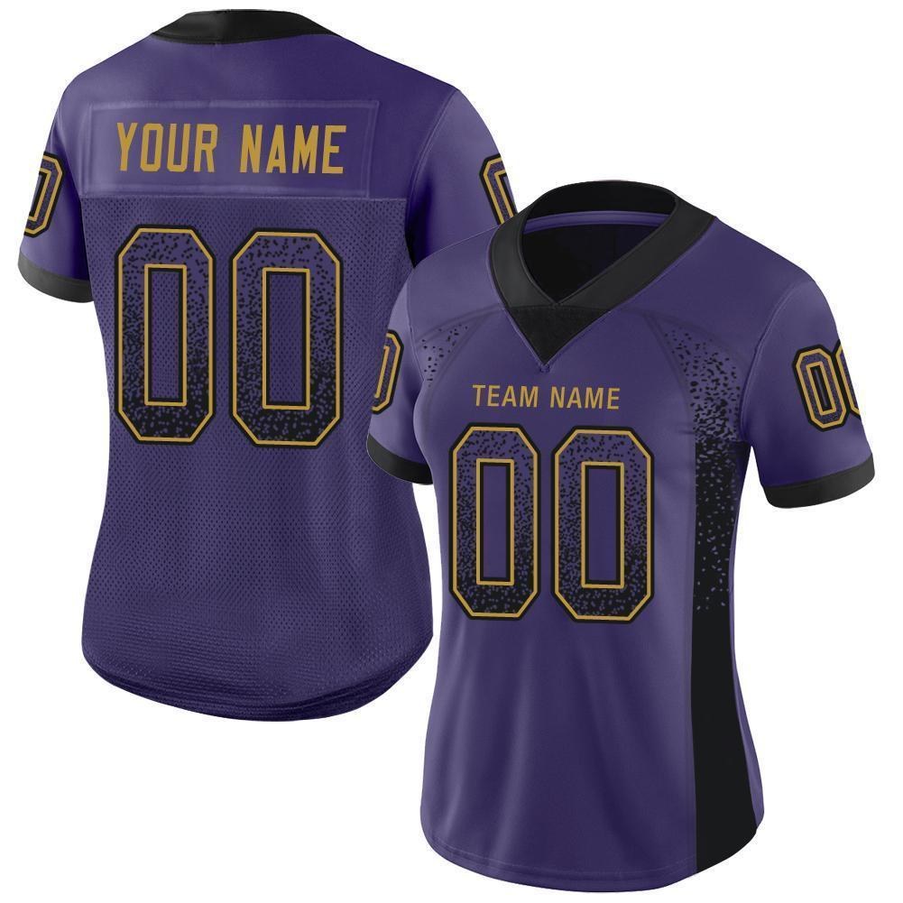 Custom Purple Black-Old Gold Drift Fashion Football Jersey photo 3