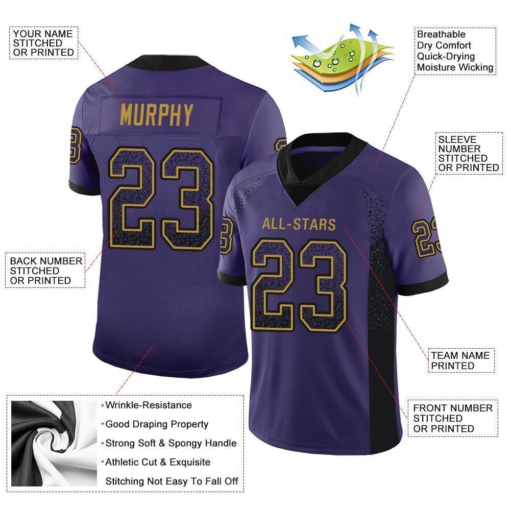 Custom Purple Black-Old Gold Drift Fashion Football Jersey photo 4