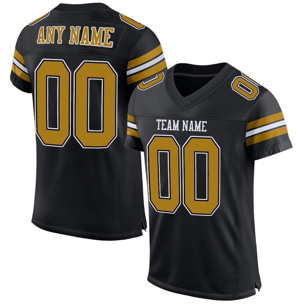 Custom Black Old Gold-White Mesh Authentic Football Jersey photo 1