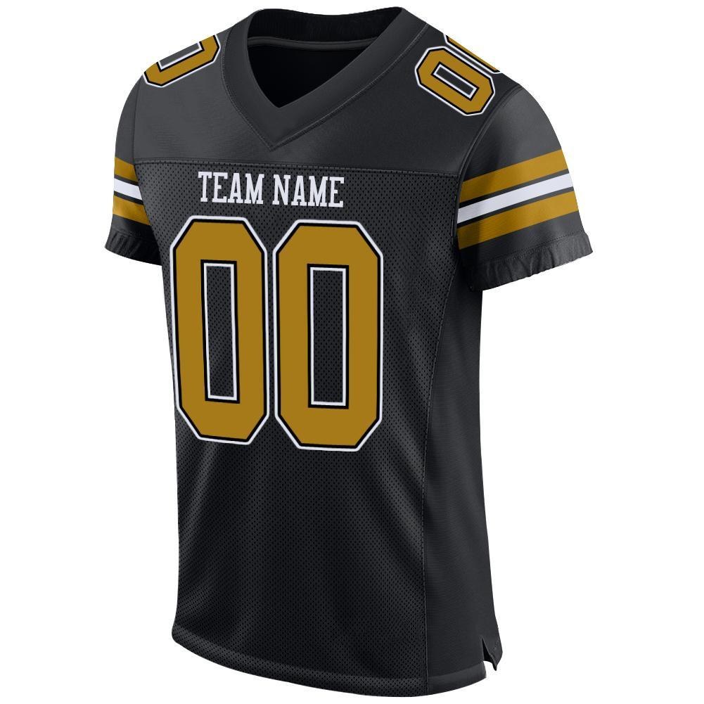 Custom Black Old Gold-White Mesh Authentic Football Jersey photo 2
