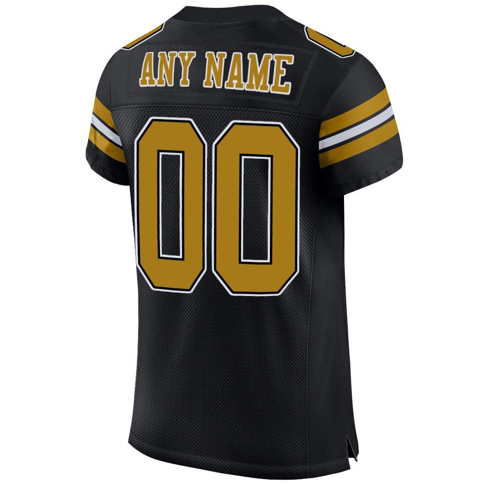 Custom Black Old Gold-White Mesh Authentic Football Jersey photo 3