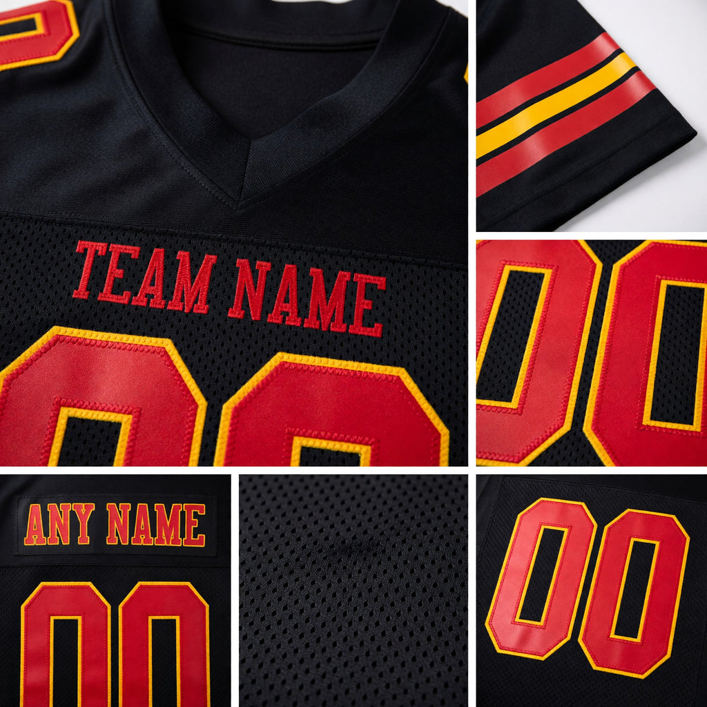 Custom Black Scarlet-Gold Mesh Authentic Football Jersey detail