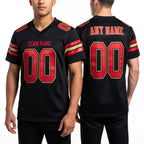 Custom Black Red-Old Gold Mesh Authentic Football Jersey worn front and back