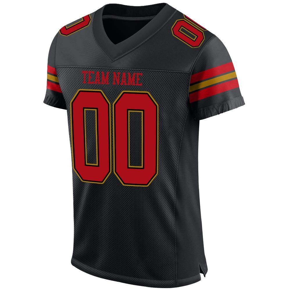 Custom Black Red-Old Gold Mesh Authentic Football Jersey photo 2