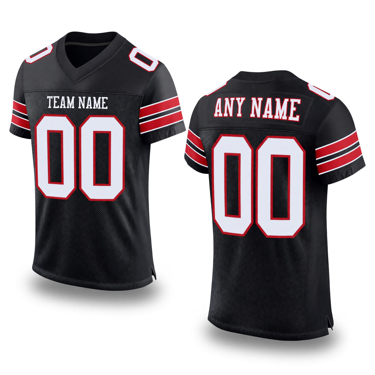 Custom Black White-Red Mesh Authentic Football Jersey