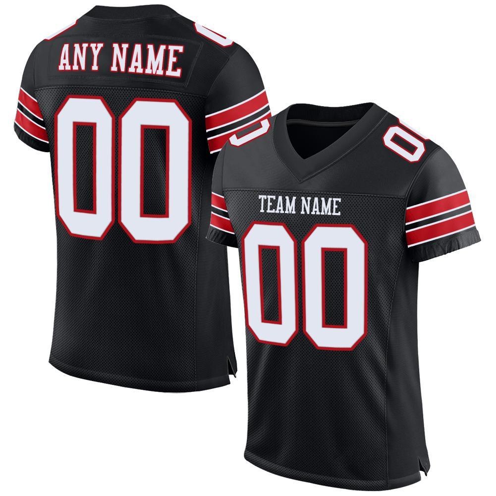Custom Black White-Red Mesh Authentic Football Jersey photo 1