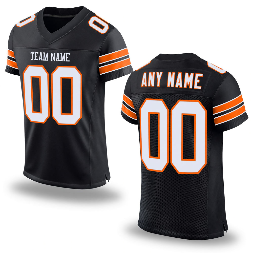 Custom Black White-Orange Mesh Authentic Football Jersey