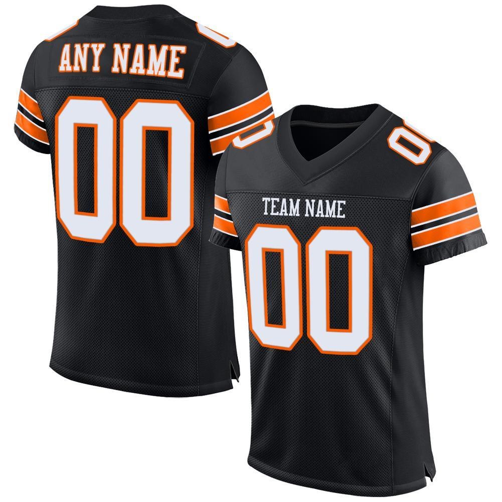 Custom Black White-Orange Mesh Authentic Football Jersey photo 1