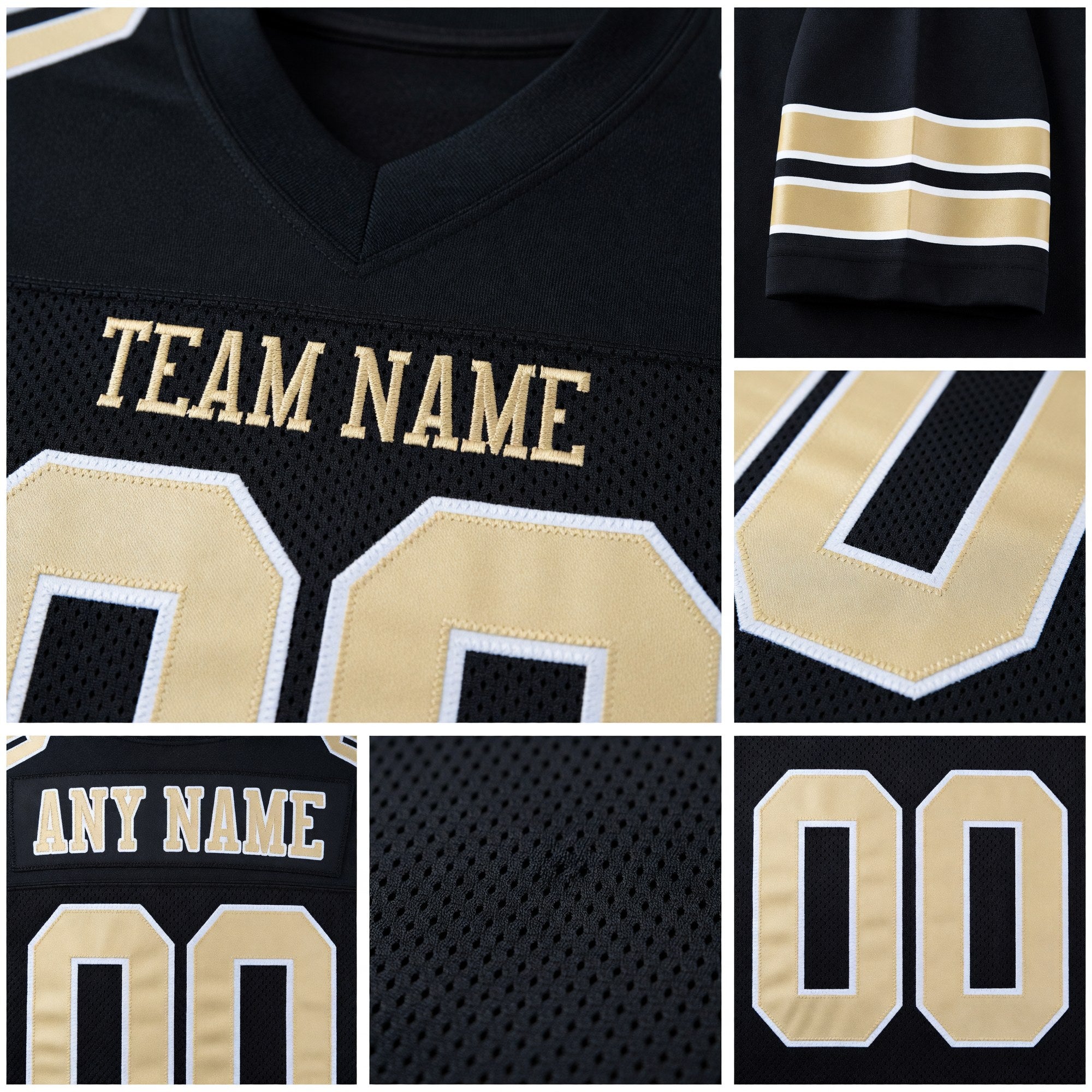 Custom Black Vegas Gold-White Mesh Authentic Football Jersey detail